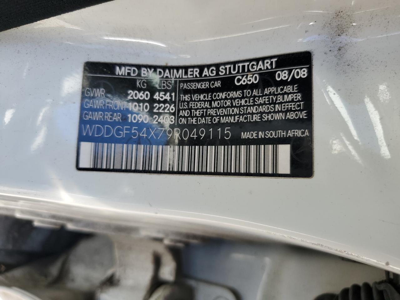 2009 Mercedes-Benz C 300 VIN: WDDGF54X79R049115 Lot: 63536774