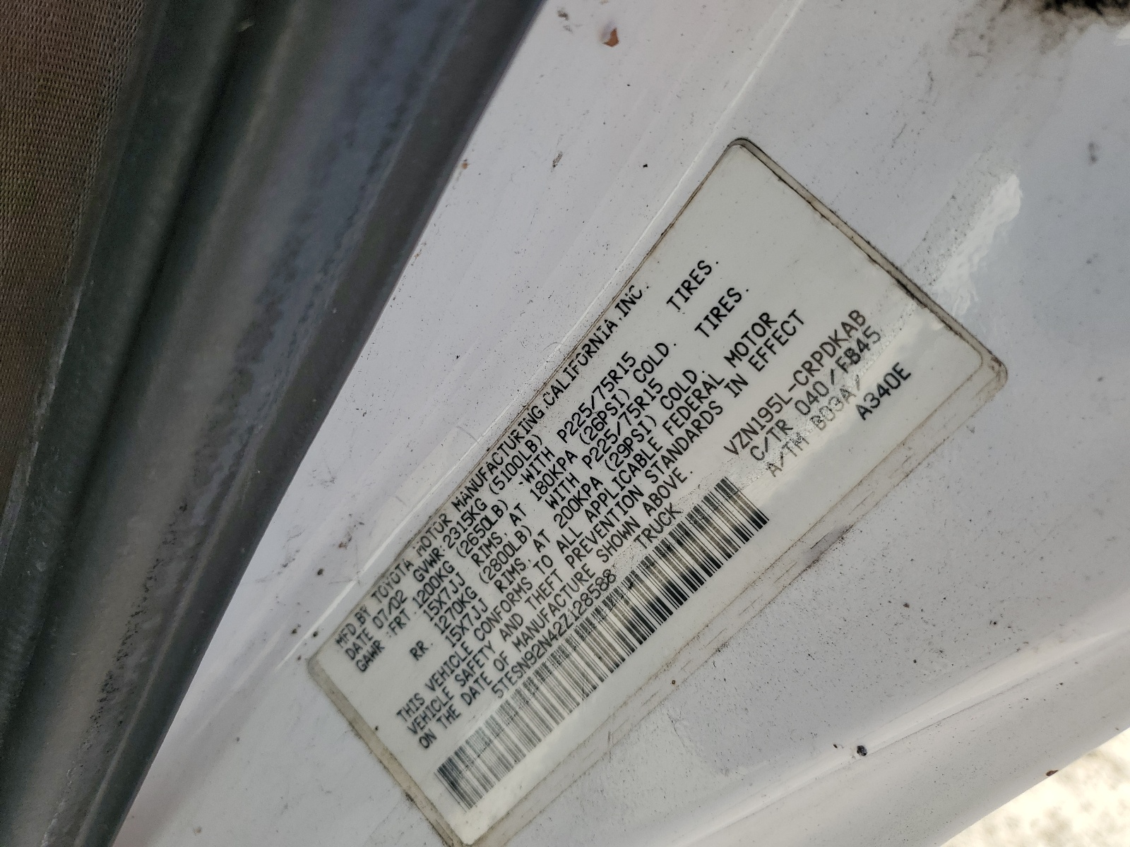 5TESN92N42Z128588 2002 Toyota Tacoma Xtracab Prerunner