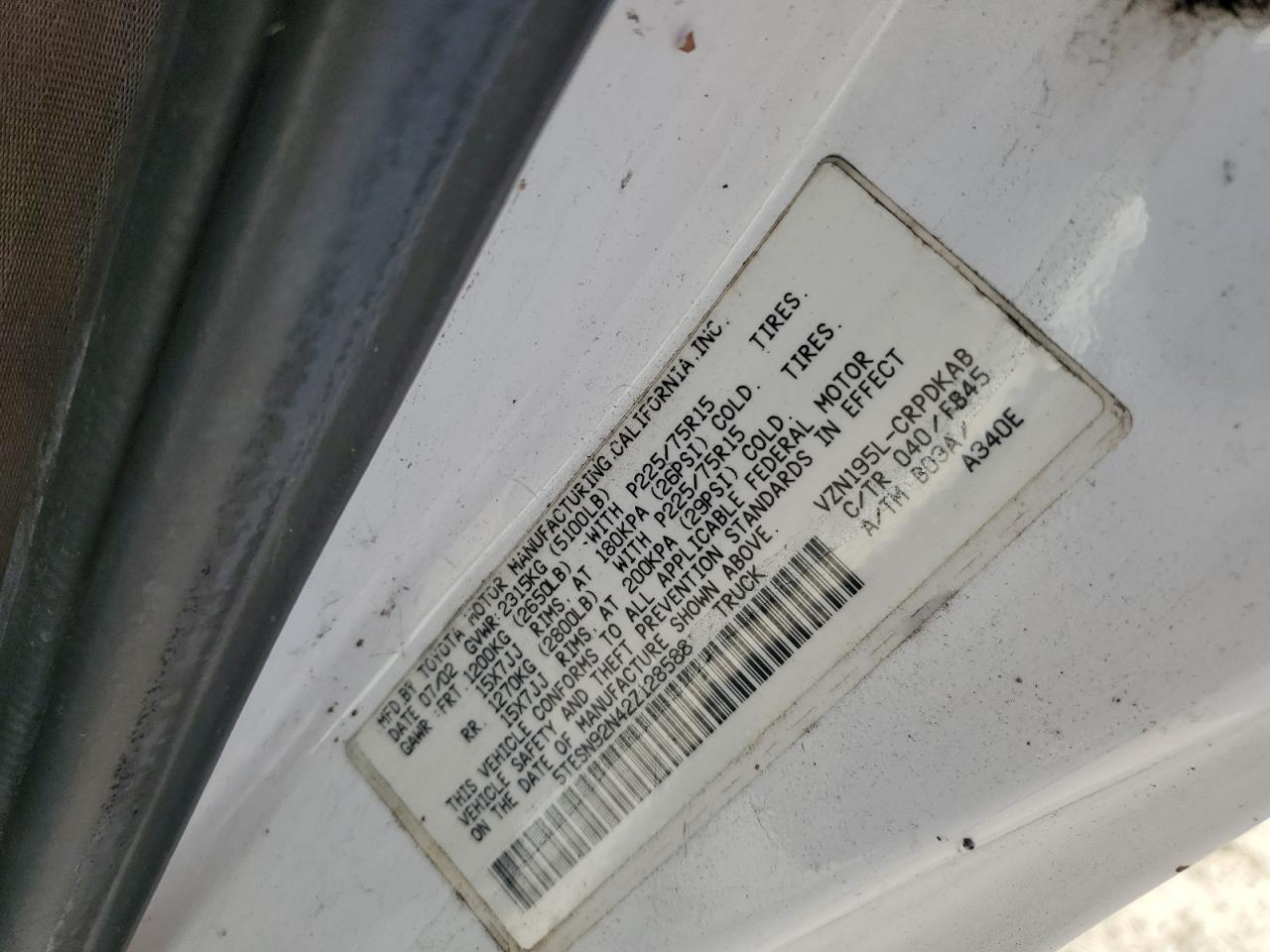 2002 Toyota Tacoma Xtracab Prerunner VIN: 5TESN92N42Z128588 Lot: 65290714