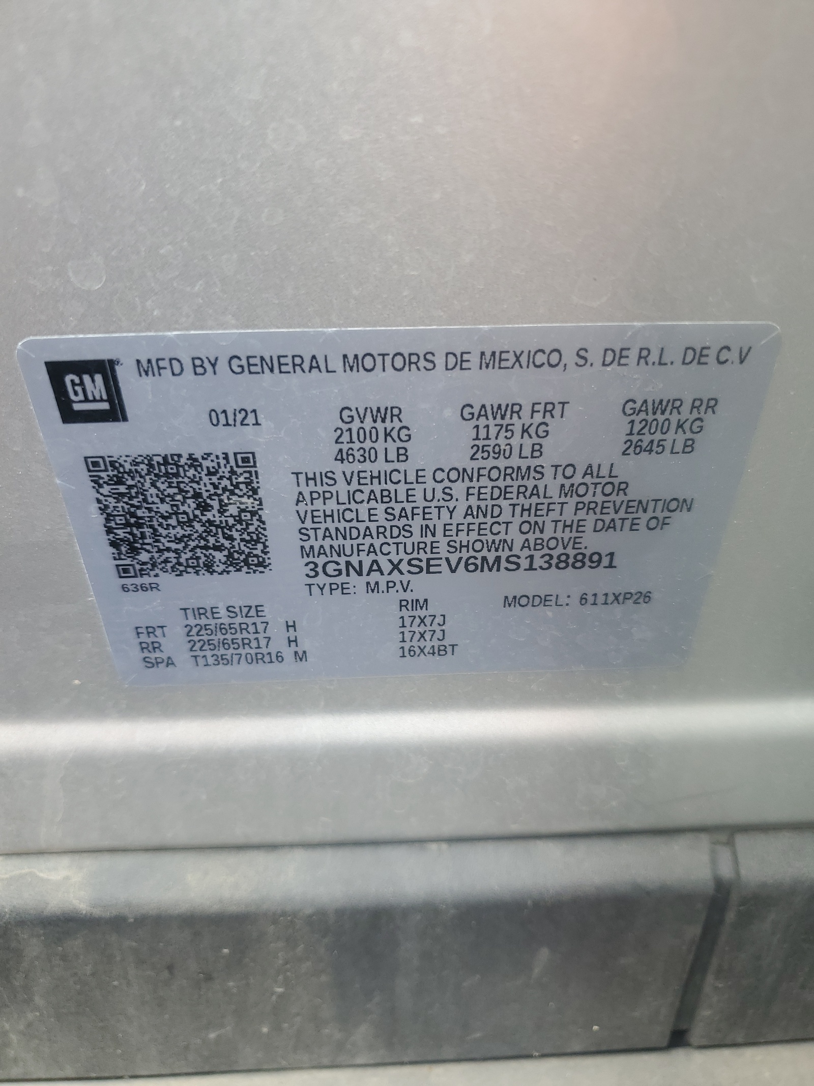 3GNAXSEV6MS138891 2021 Chevrolet Equinox Ls