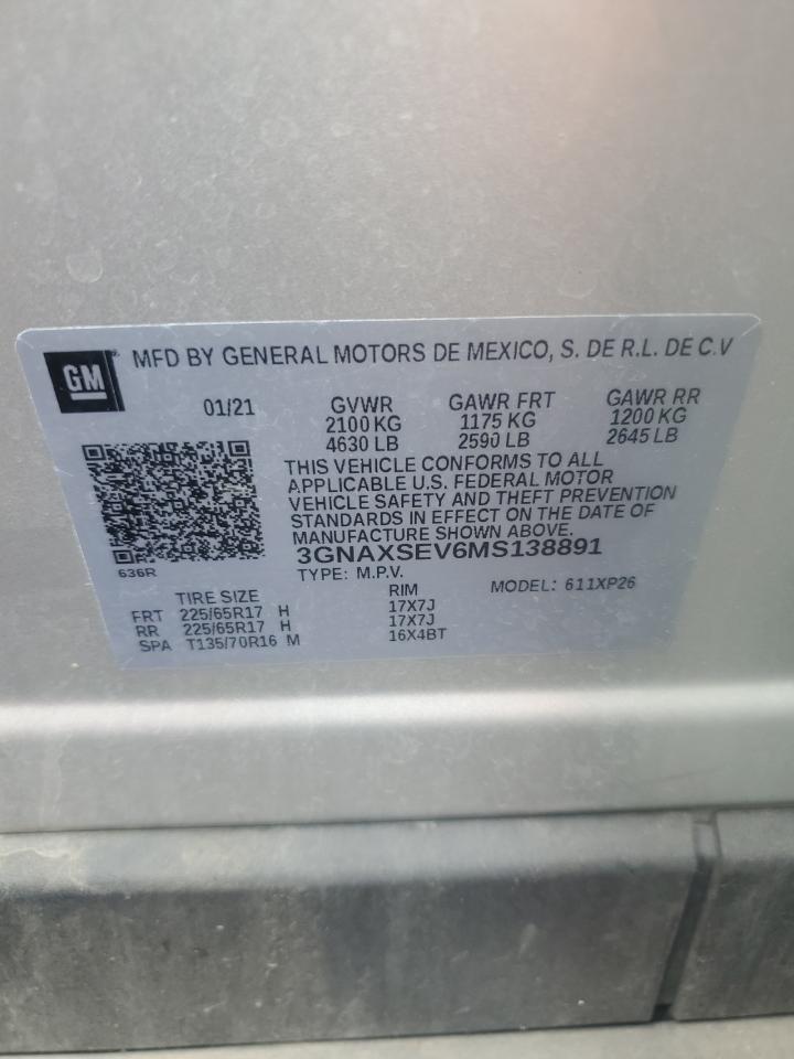 2021 Chevrolet Equinox Ls VIN: 3GNAXSEV6MS138891 Lot: 63823884