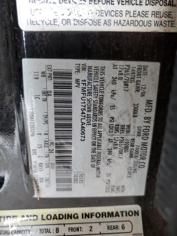 2007 Ford Expedition Eddie Bauer VIN: 1FMFU17547LA40673 Lot: 63043354