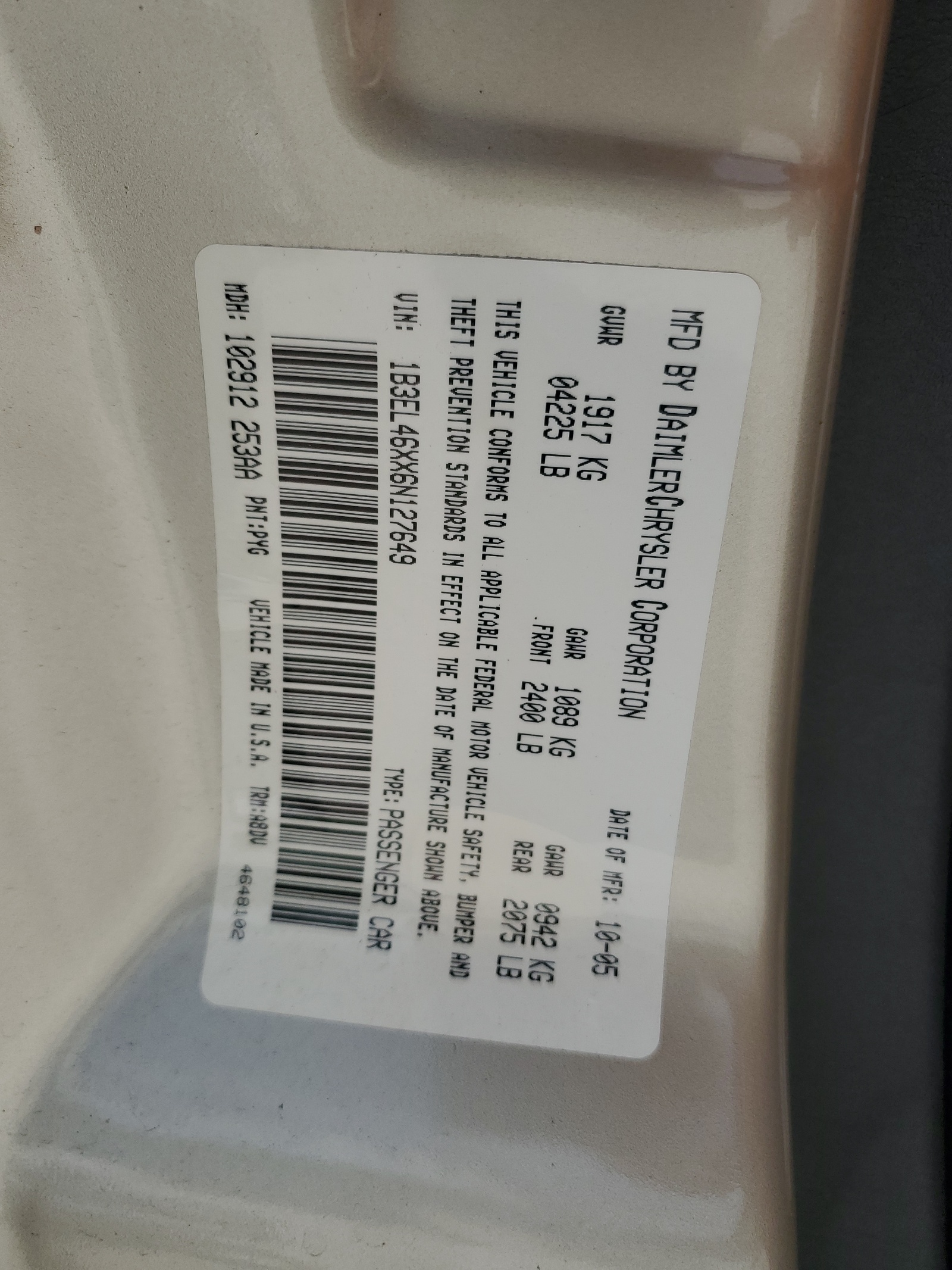 1B3EL46XX6N127649 2006 Dodge Stratus Sxt