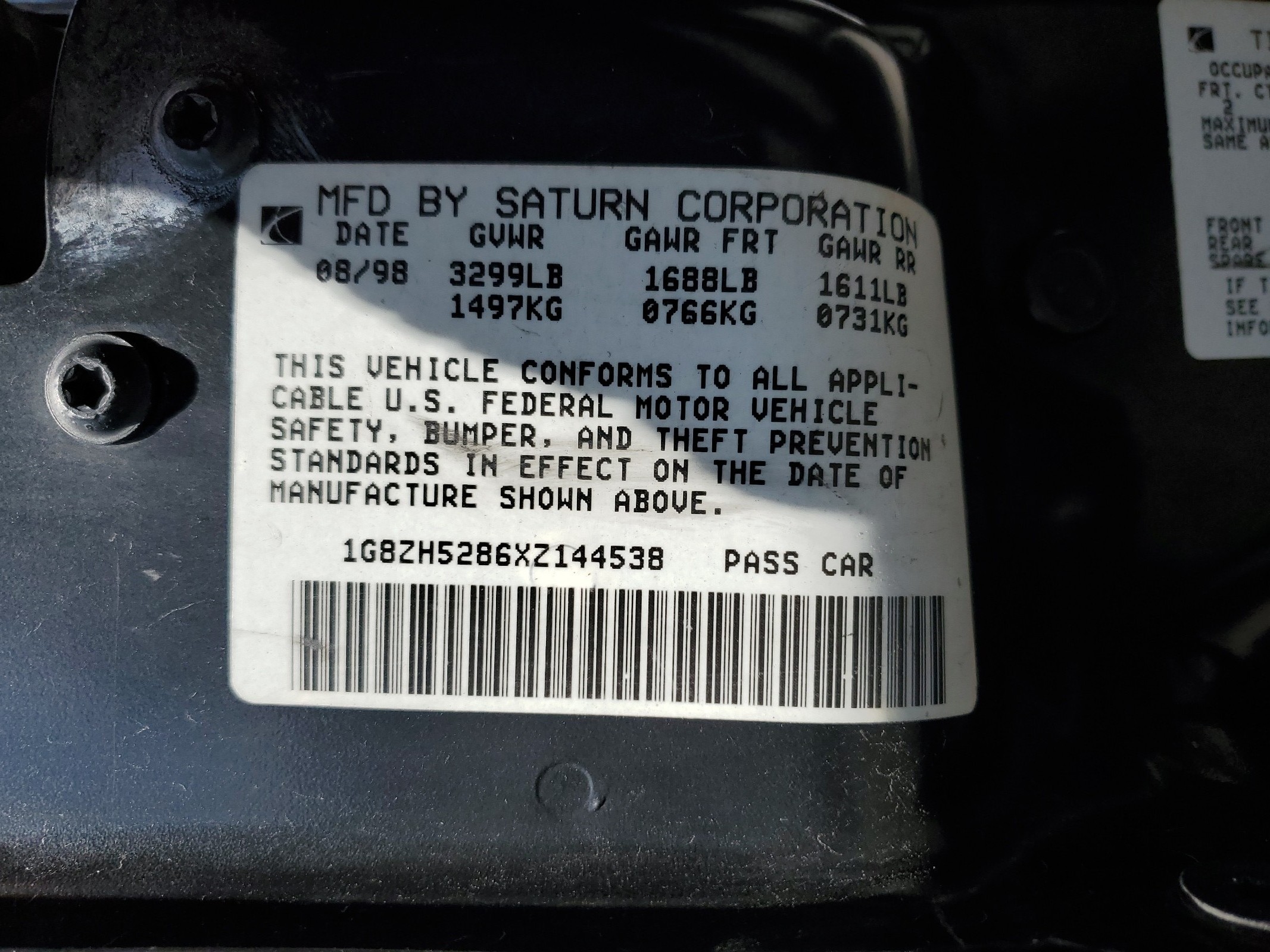 1G8ZH5286XZ144538 1999 Saturn Sl1