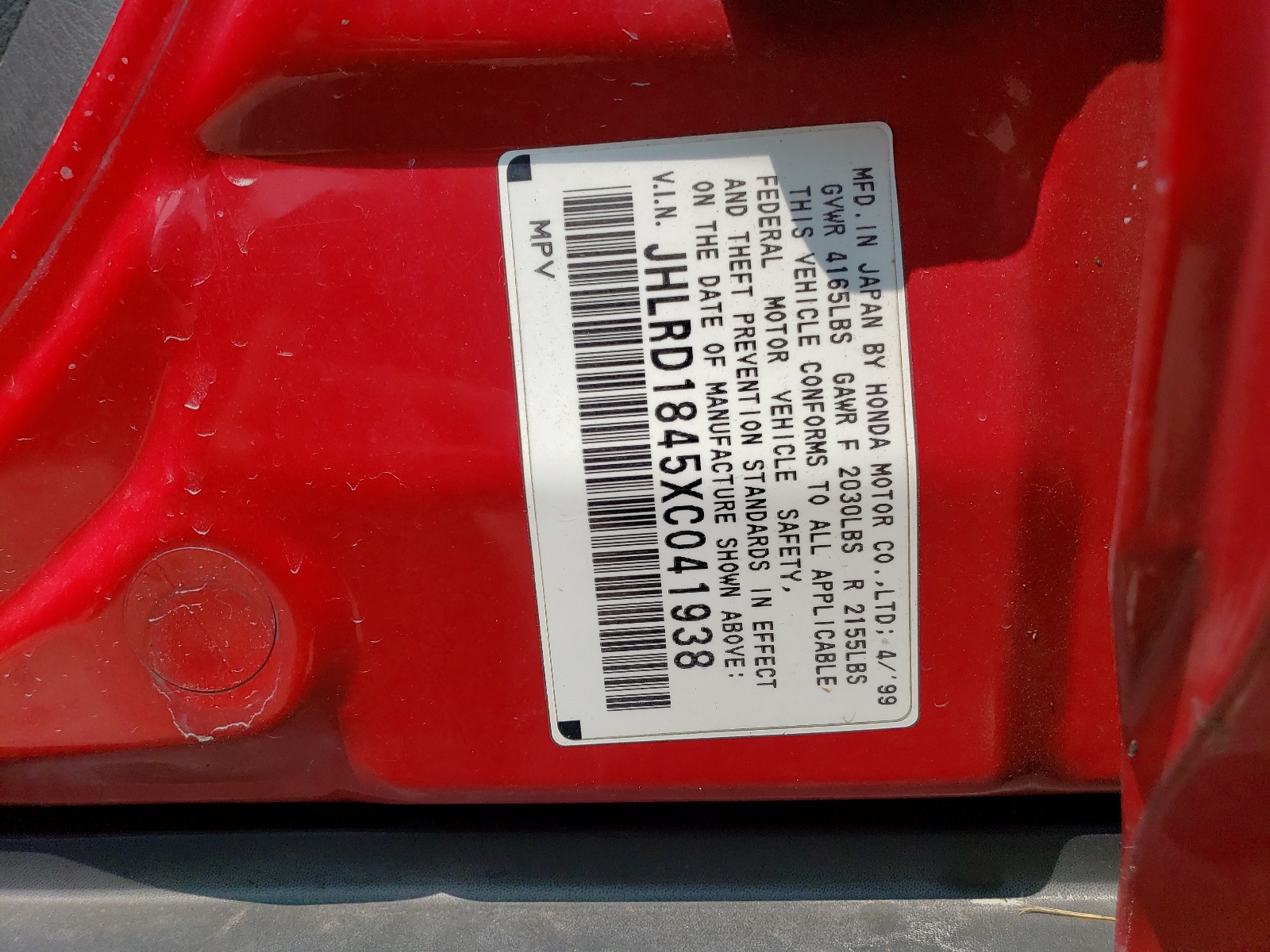 JHLRD1845XC041938 1999 Honda Cr-V Lx