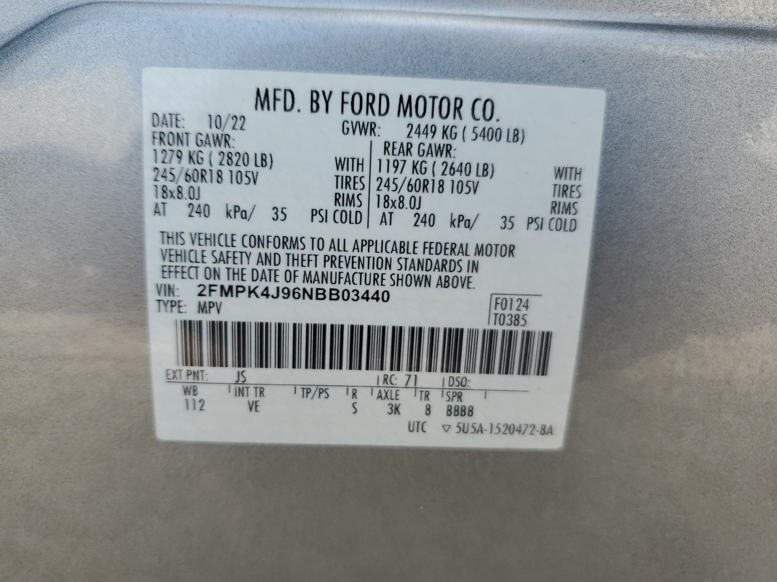 2FMPK4J96NBB03440 2022 Ford Edge Sel