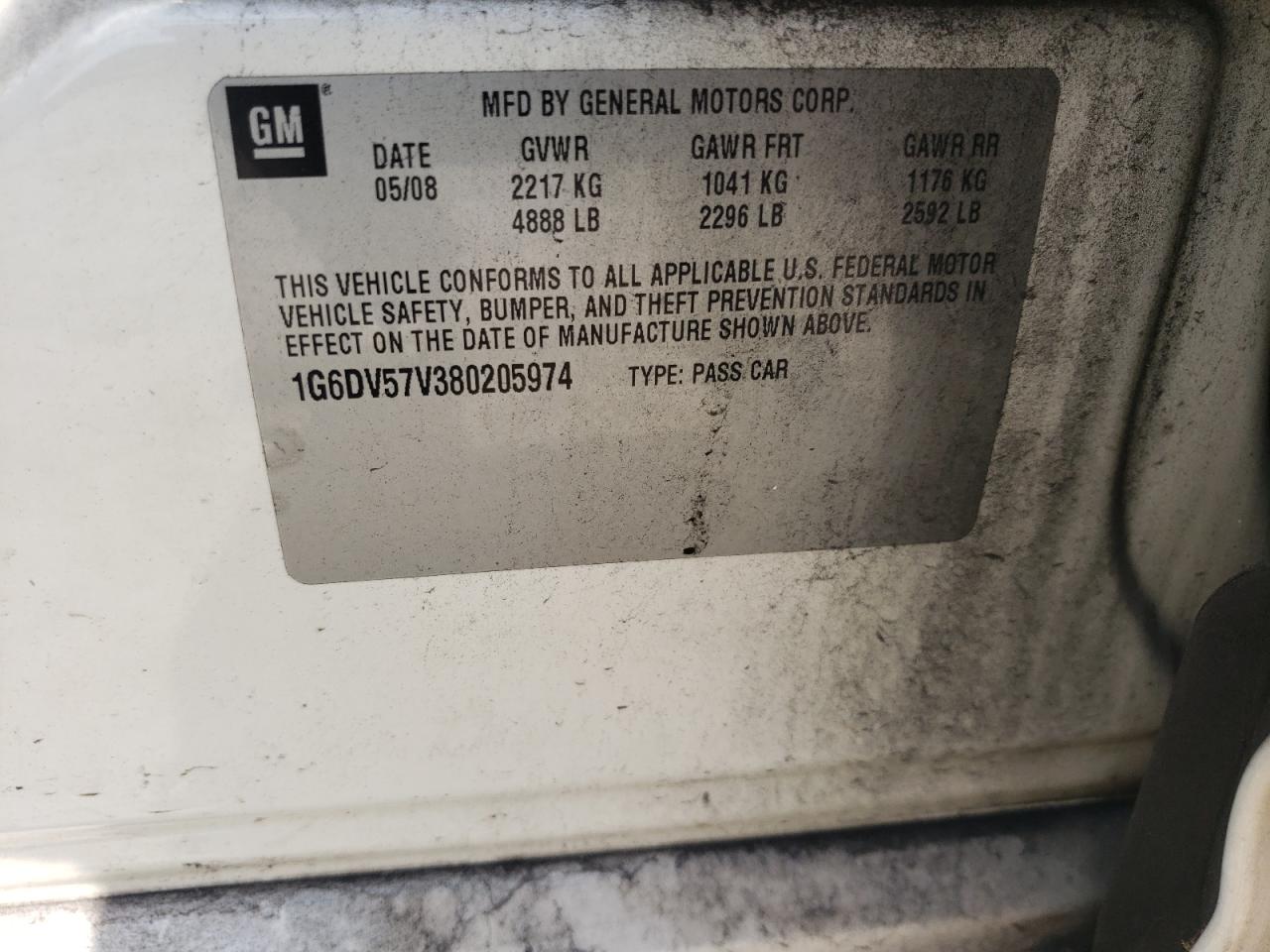2008 Cadillac Cts Hi Feature V6 VIN: 1G6DV57V380205974 Lot: 65053694