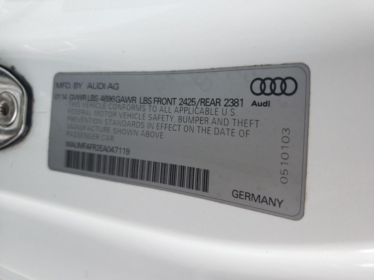 2014 Audi A5 Premium Plus VIN: WAUMFAFR2EA047119 Lot: 61679194