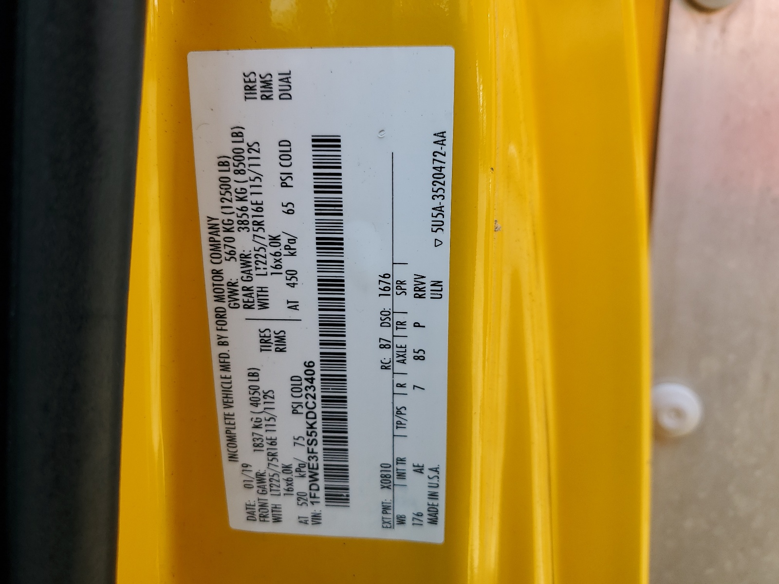 1FDWE3FS5KDC23406 2019 Ford Econoline E350 Super Duty Cutaway Van