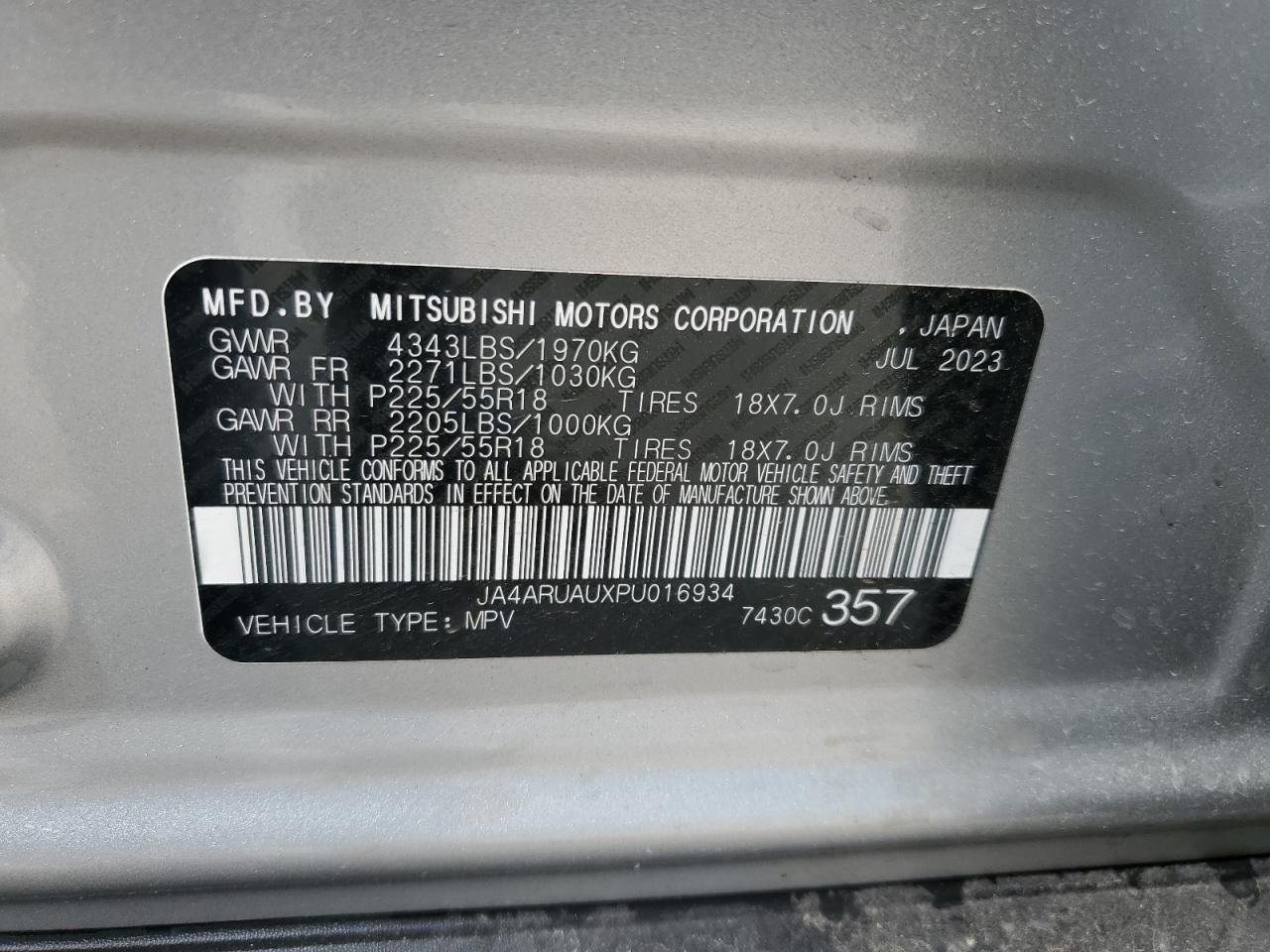 2023 Mitsubishi Outlander Sport S/Se VIN: JA4ARUAUXPU016934 Lot: 60826034