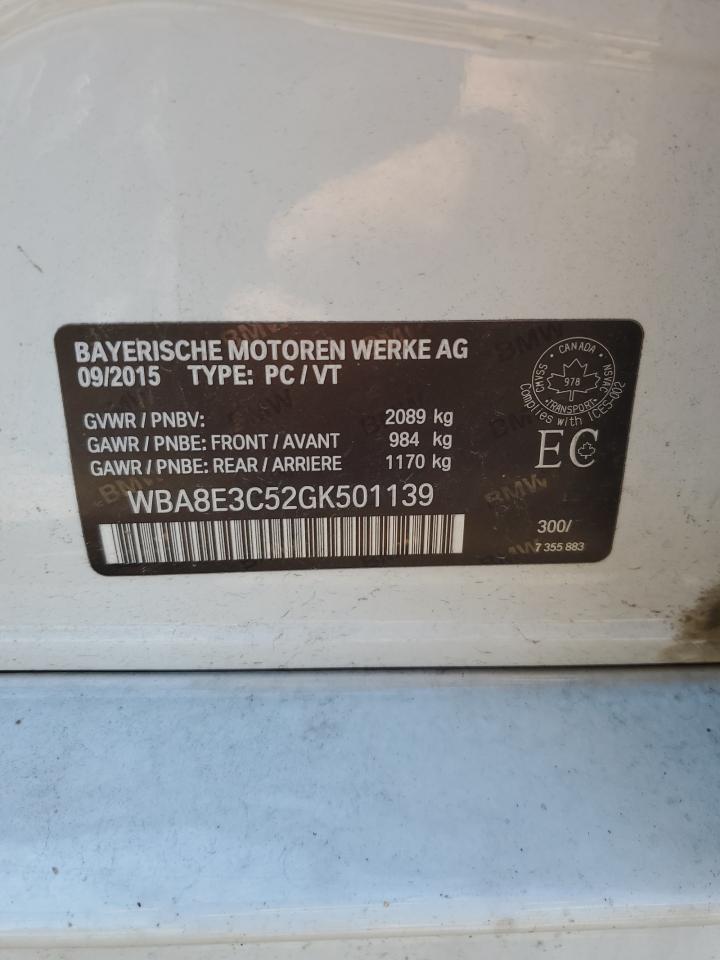 2016 BMW 328 Xi Sulev VIN: WBA8E3C52GK501139 Lot: 64184454