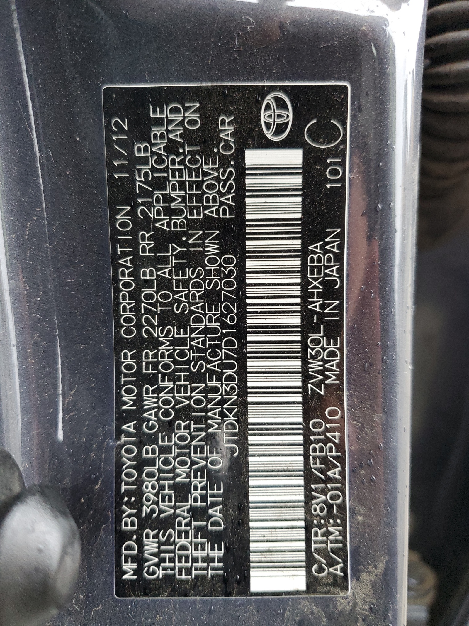 JTDKN3DU7D1627030 2013 Toyota Prius