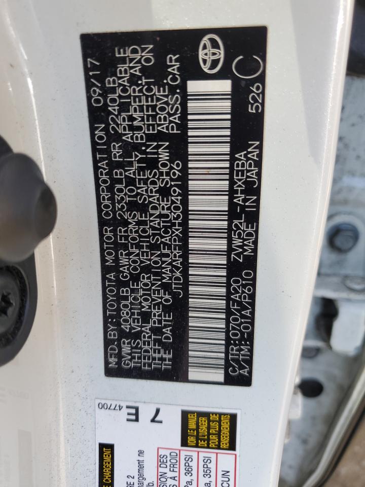 2017 Toyota Prius Prime VIN: JTDKARFPXH3049196 Lot: 64720204