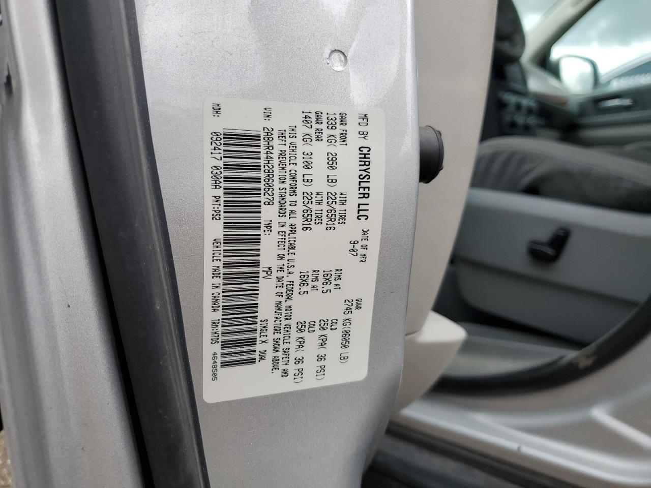 2008 Chrysler Town & Country Lx VIN: 2A8HR44H28R606278 Lot: 64954214