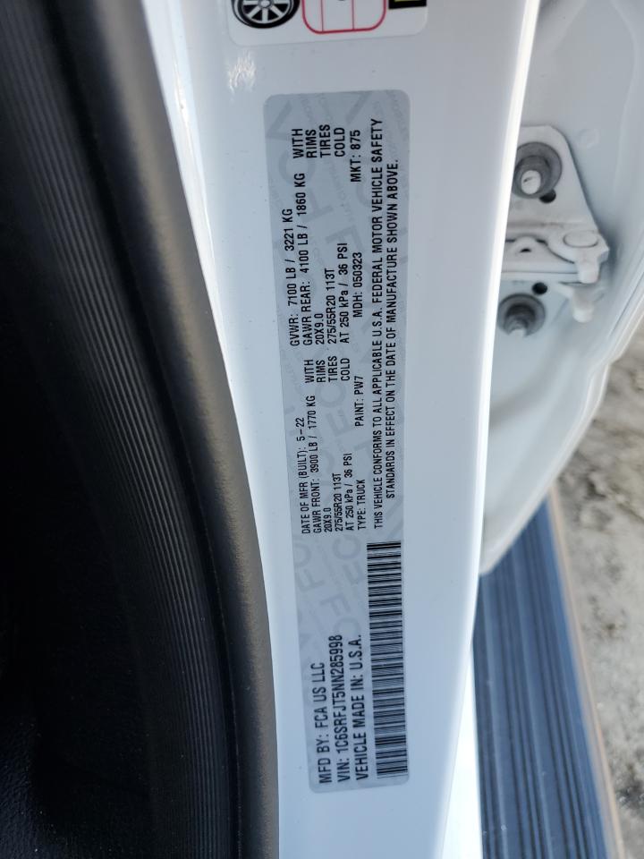 2022 Ram 1500 Laramie VIN: 1C6SRFJT5NN285998 Lot: 62930264