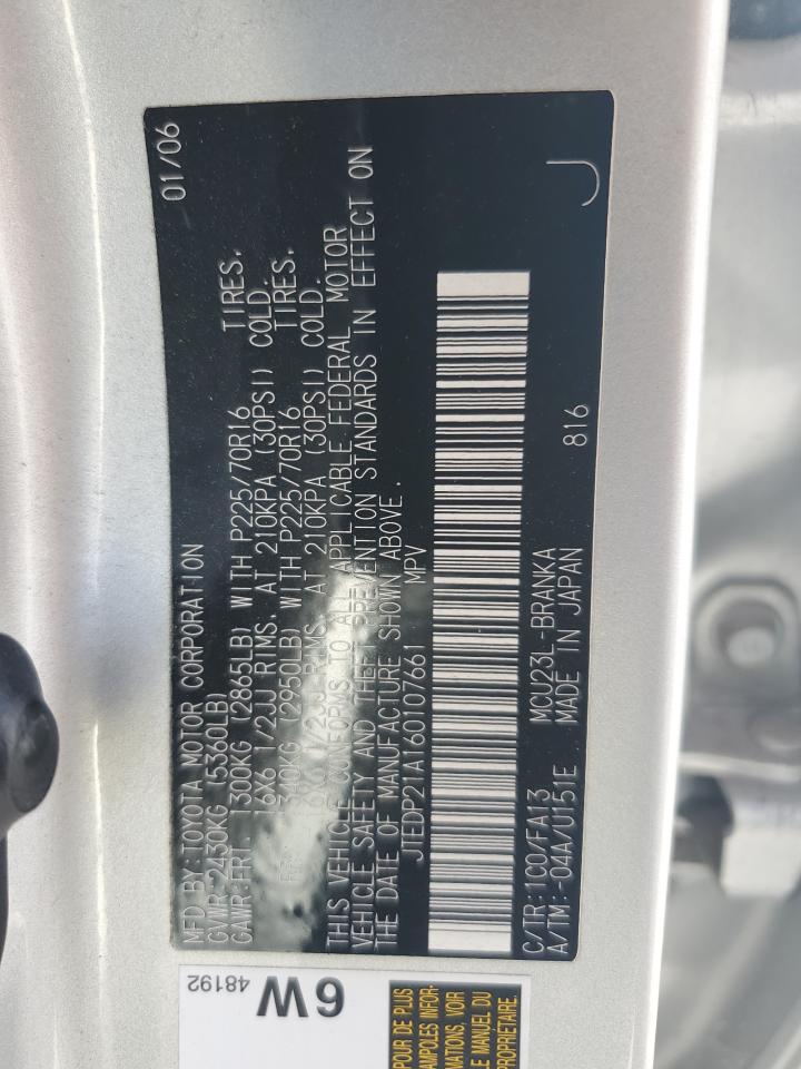 2006 Toyota Highlander Limited VIN: JTEDP21A160107661 Lot: 61401774