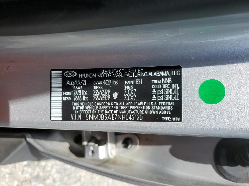 5NMJB3AE7NH042120 2022 Hyundai Tucson Sel