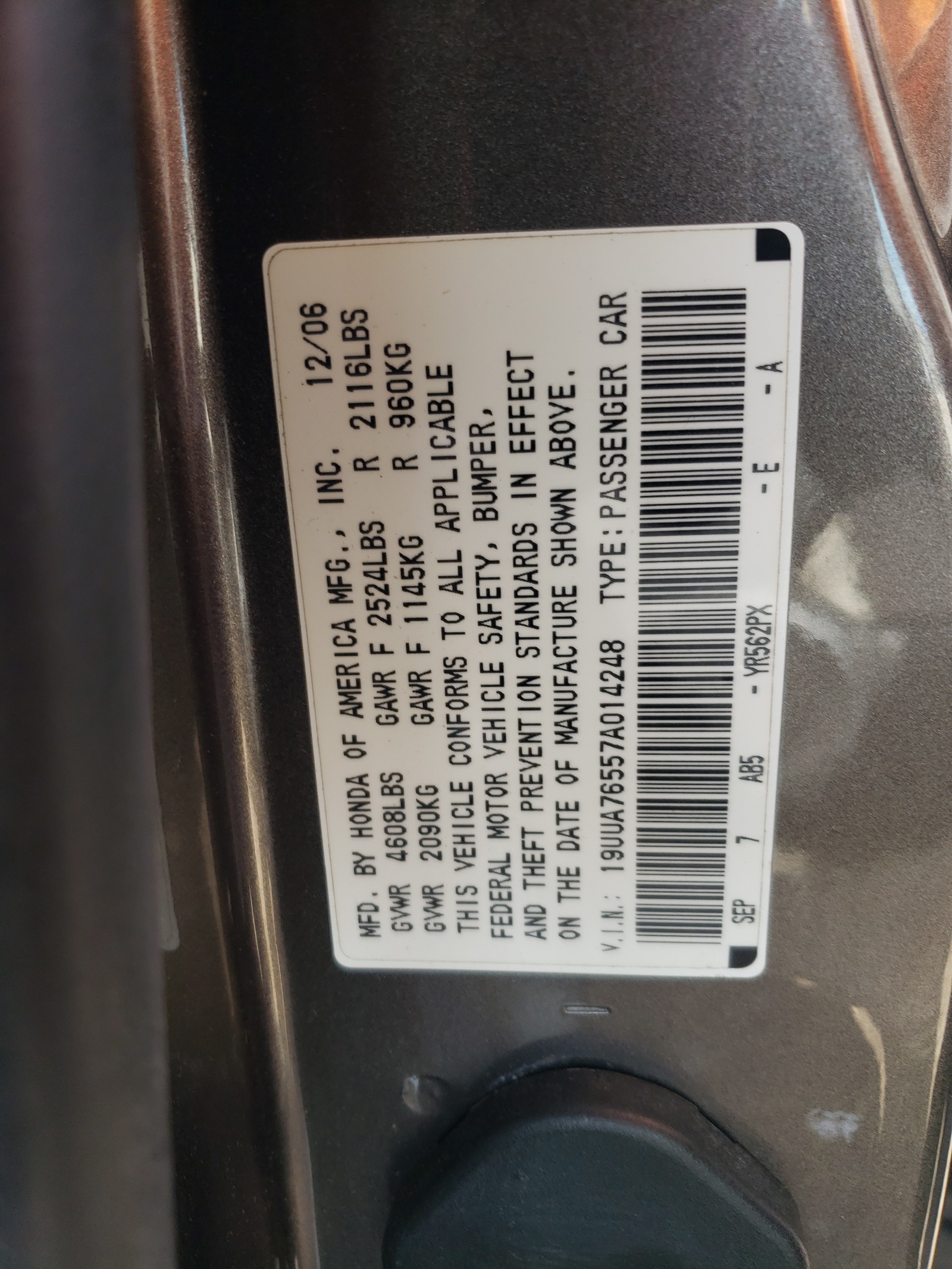 19UUA76557A014248 2007 Acura Tl Type S