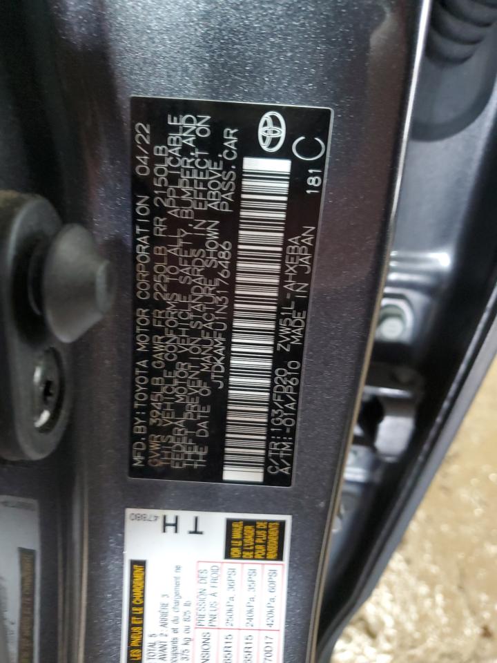 2022 Toyota Prius Night Shade VIN: JTDKAMFU1N3176486 Lot: 63829014