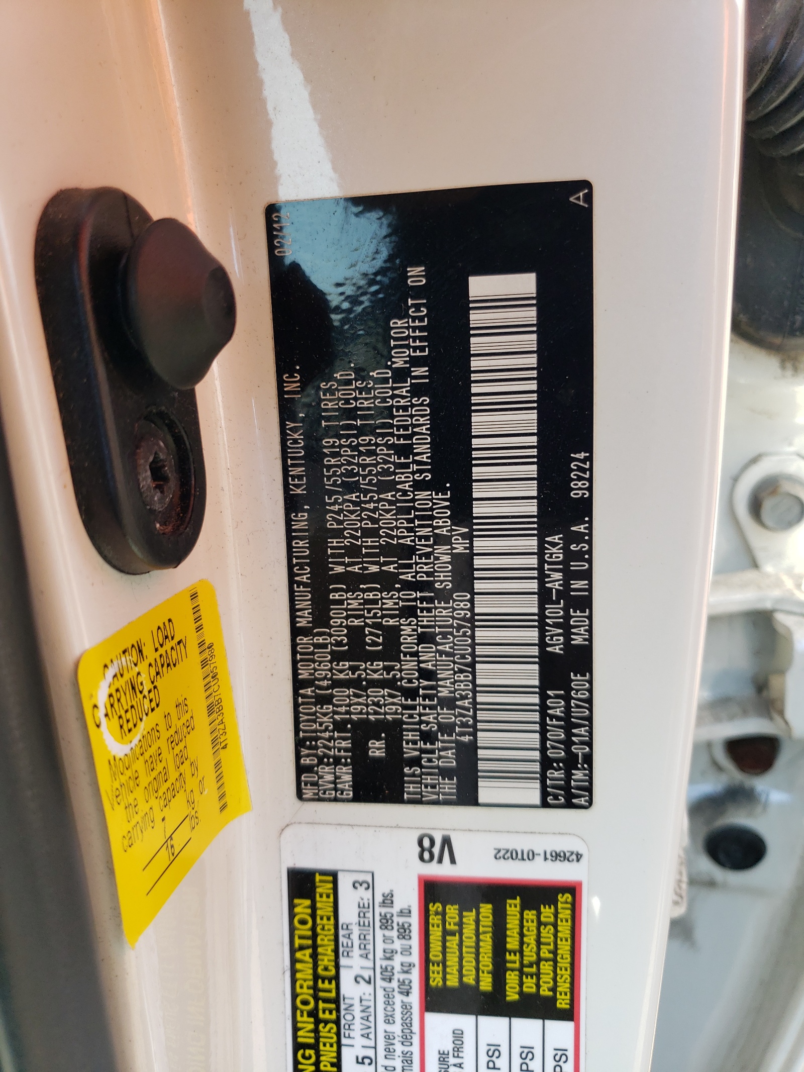 4T3ZA3BB7CU057980 2012 Toyota Venza Le