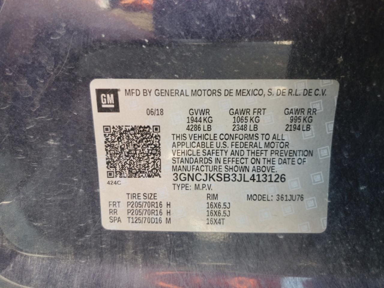 3GNCJKSB3JL413126 2018 CHEVROLET TRAX - Image 13