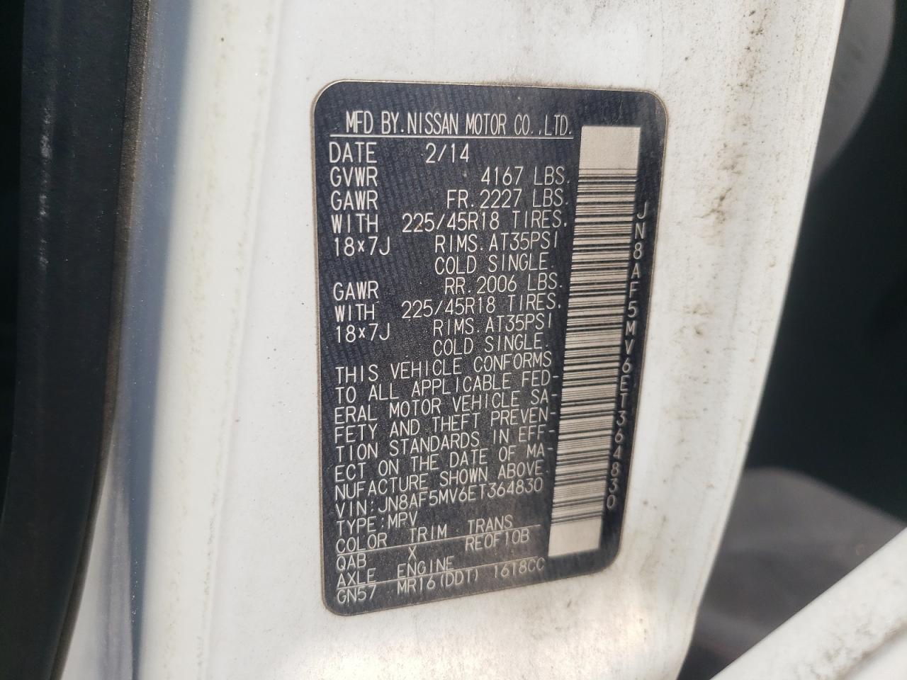 2014 Nissan Juke S VIN: JN8AF5MV6ET364830 Lot: 65491354