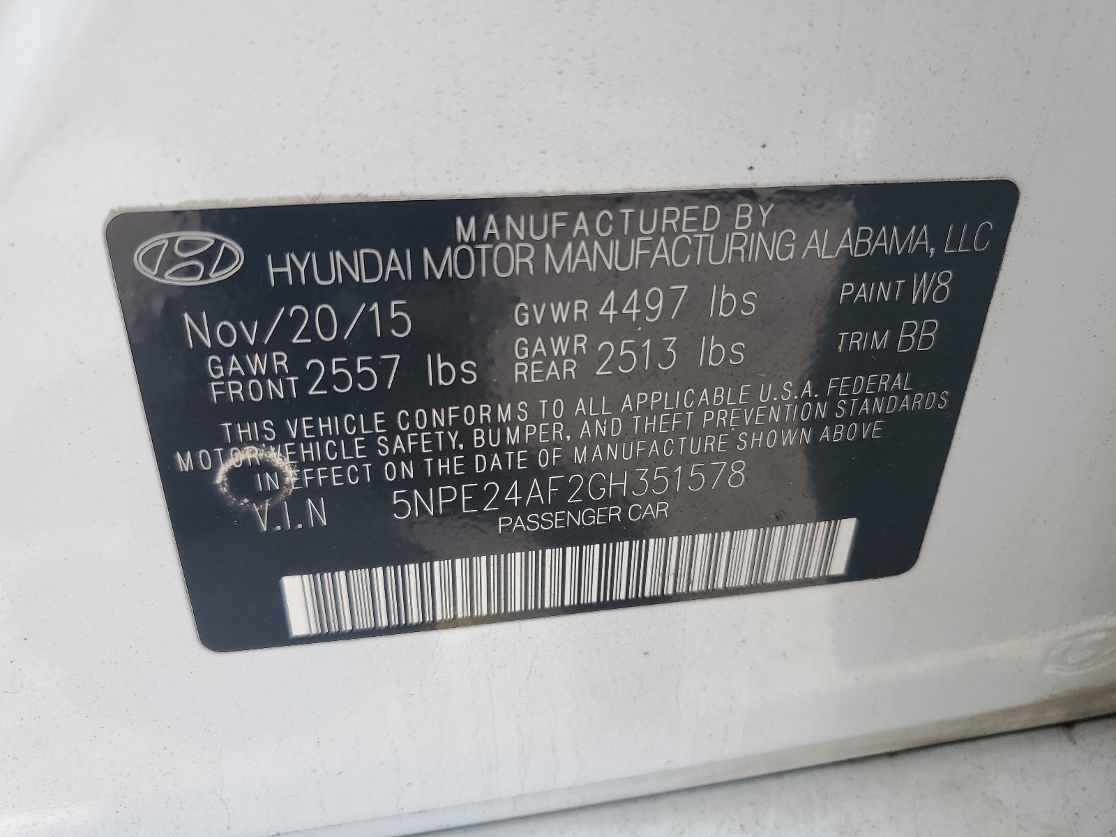 2016 Hyundai Sonata Se vin: 5NPE24AF2GH351578