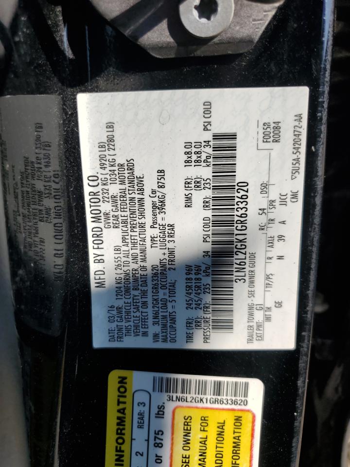 2016 Lincoln Mkz VIN: 3LN6L2GK1GR633620 Lot: 64408414