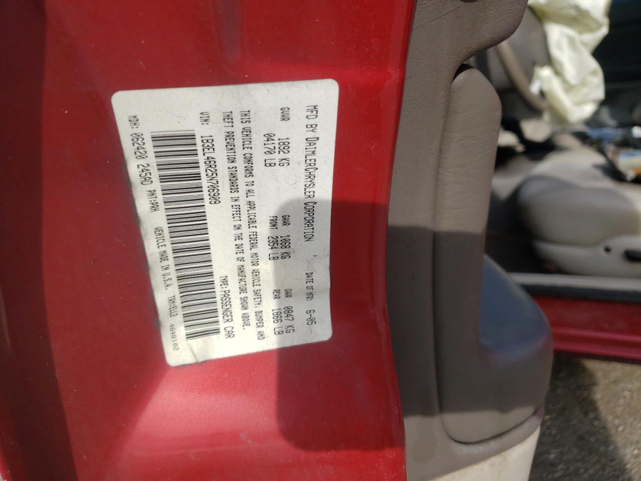 2005 Dodge Stratus Sxt VIN: 1B3EL46R25N706909 Lot: 65335134