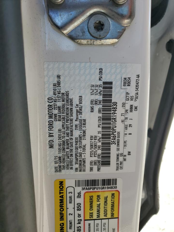 3FA6P0PU1GR194830 2016 Ford Fusion Se Phev