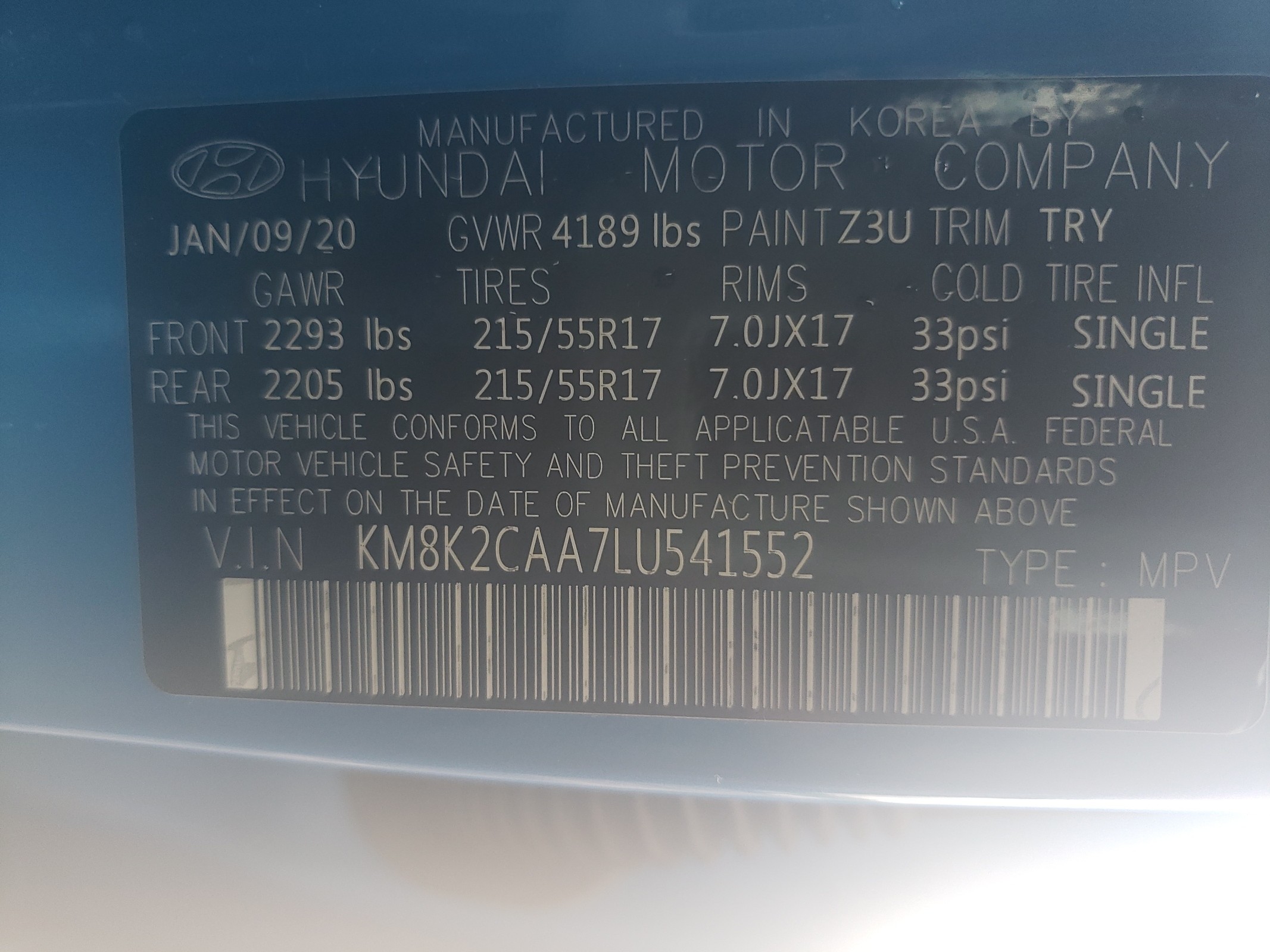 KM8K2CAA7LU541552 2020 Hyundai Kona Sel