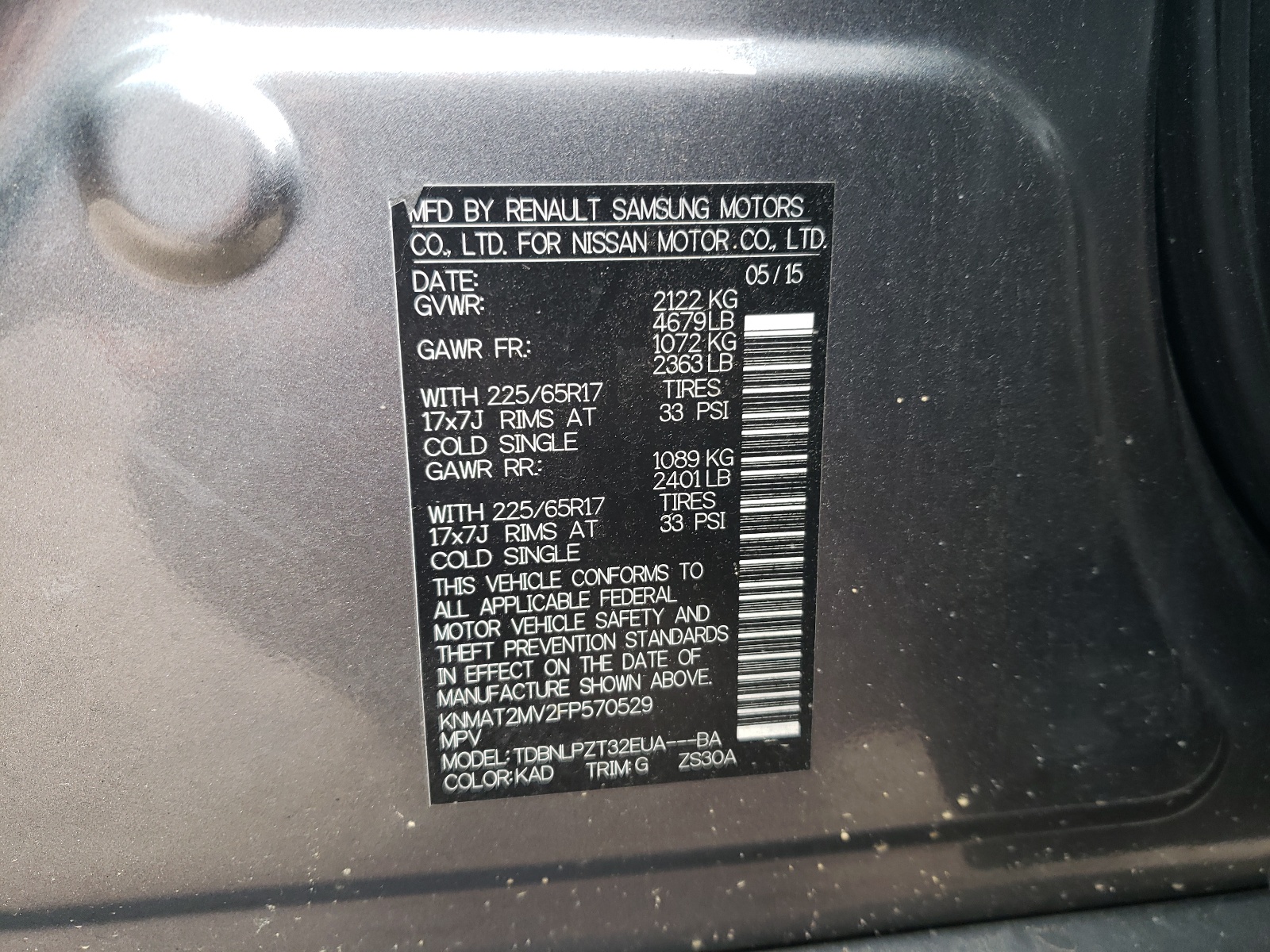 KNMAT2MV2FP570529 2015 Nissan Rogue S