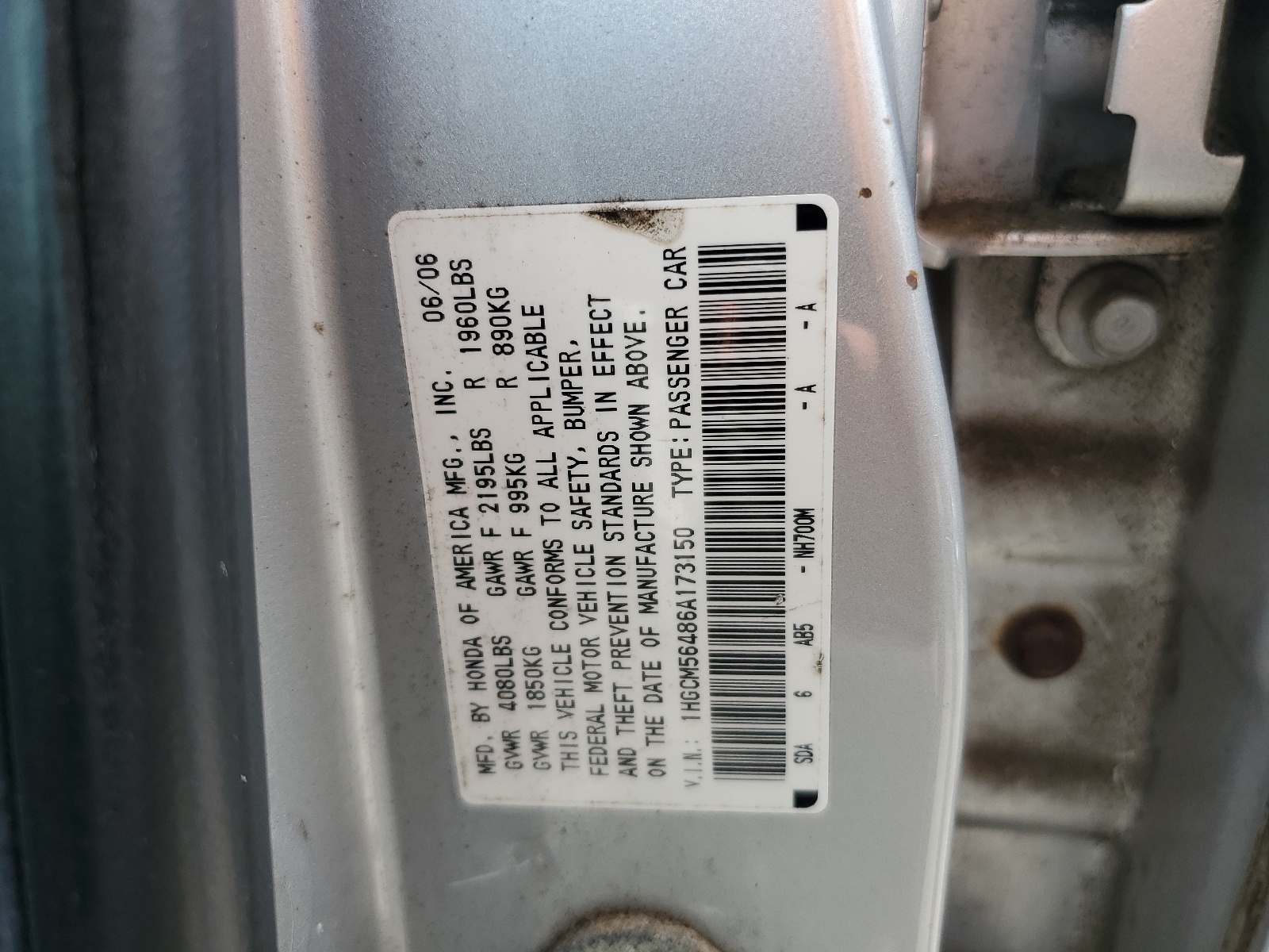 1HGCM56486A173150 2006 Honda Accord Lx