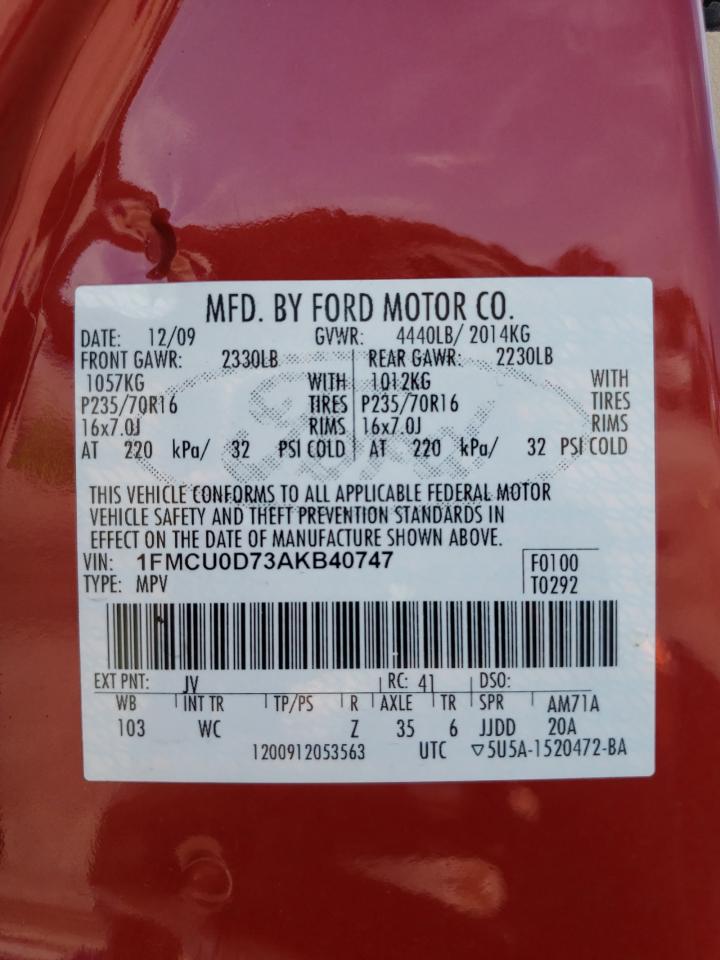 2010 Ford Escape Xlt VIN: 1FMCU0D73AKB40747 Lot: 65344714