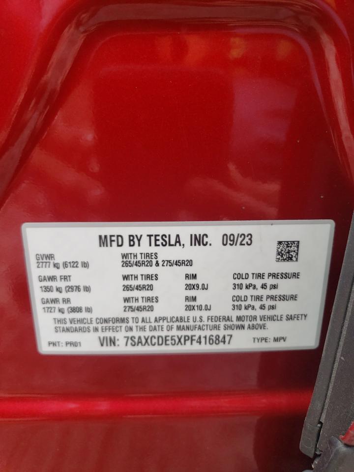 2023 Tesla Model X VIN: 7SAXCDE5XPF416847 Lot: 63188524