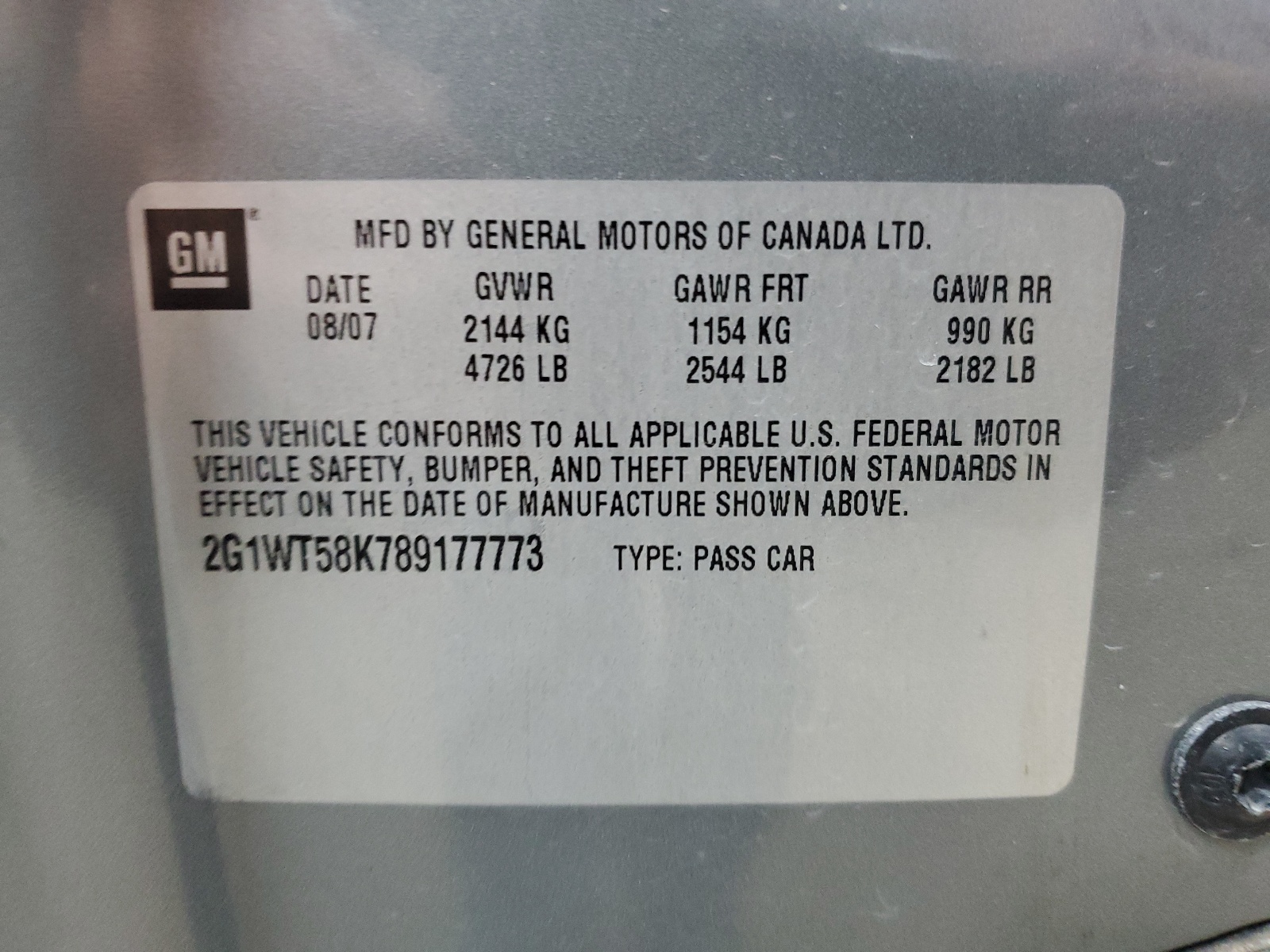 2G1WT58K789177773 2008 Chevrolet Impala Lt