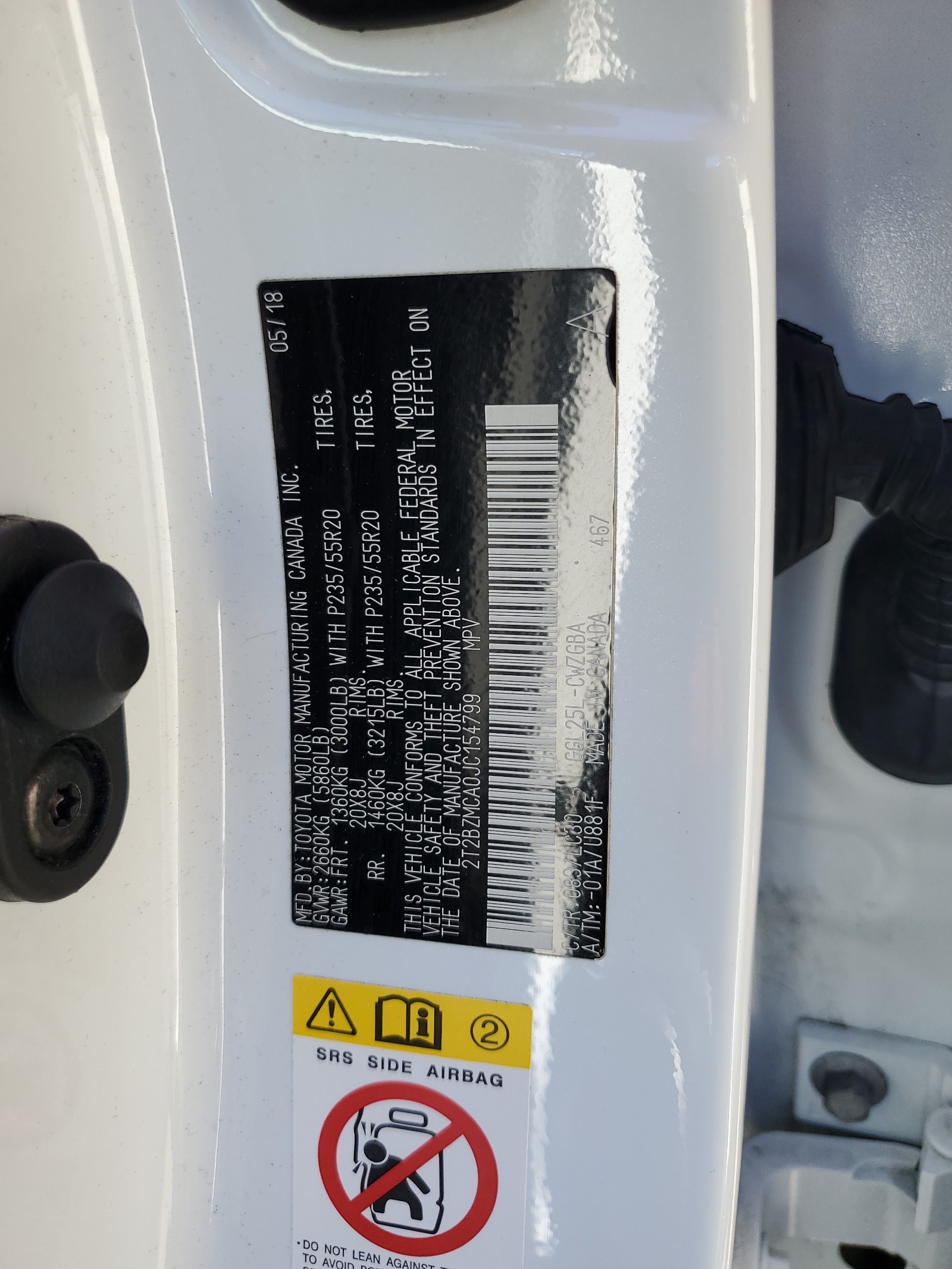 2T2BZMCA0JC154799 2018 Lexus Rx 350 Base