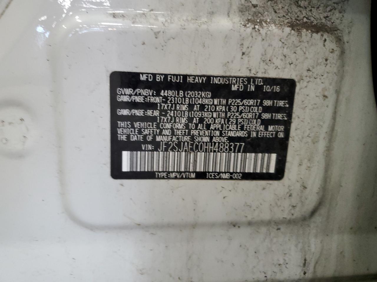 2017 Subaru Forester 2.5I Premium VIN: JF2SJAEC0HH488377 Lot: 63881894