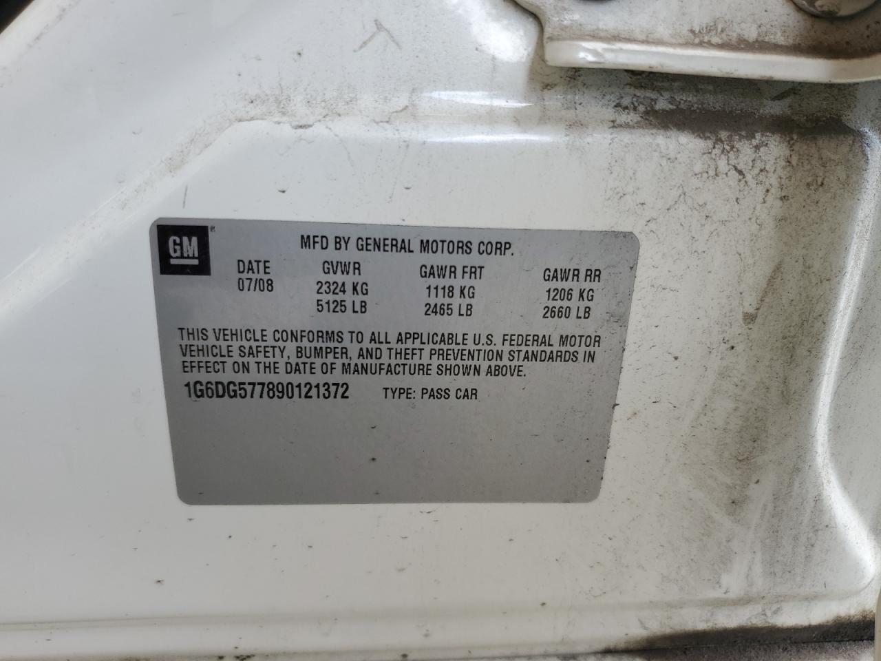 2009 Cadillac Cts VIN: 1G6DG577890121372 Lot: 63289764