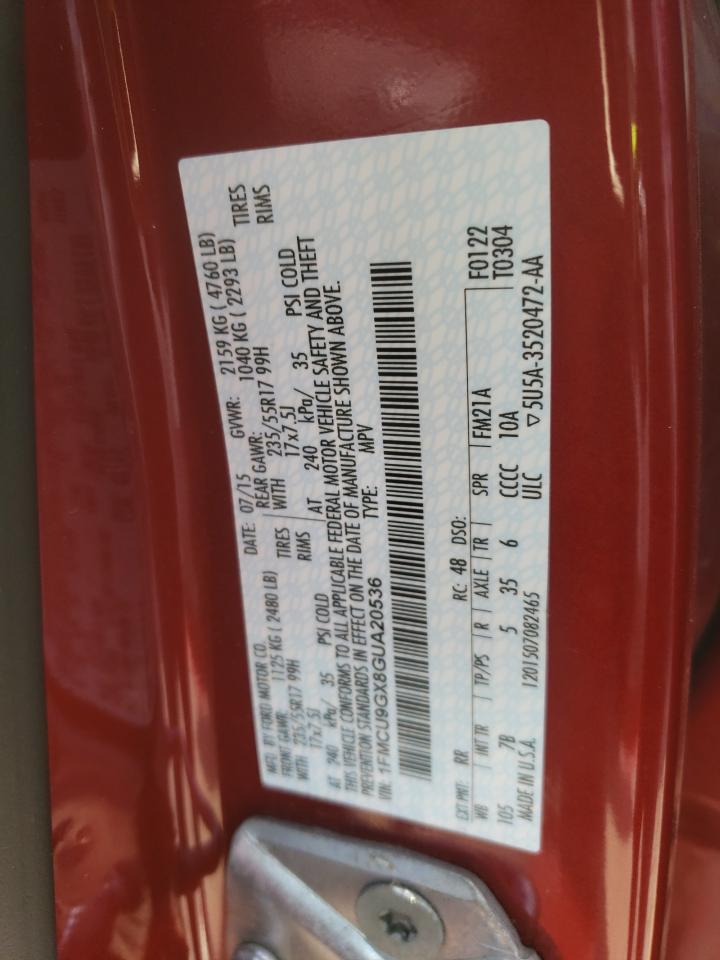 2016 Ford Escape Se VIN: 1FMCU9GX8GUA20536 Lot: 61676214