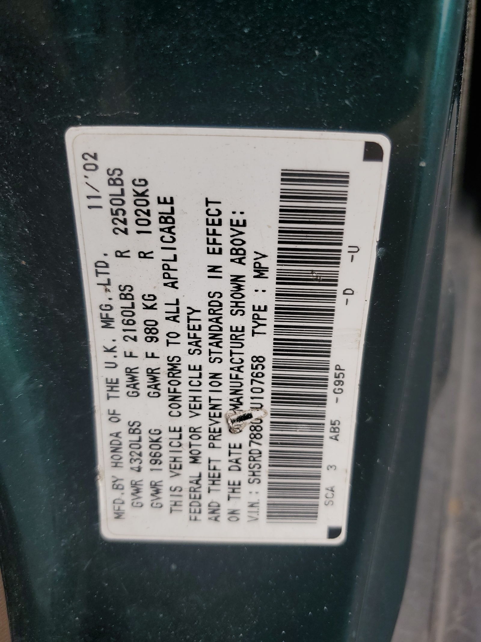 SHSRD78803U107658 2003 Honda Cr-V Ex