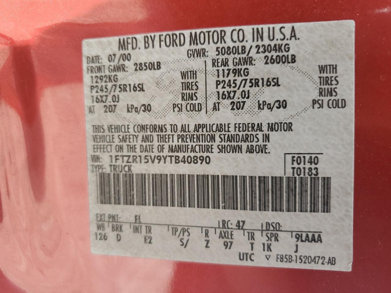 2000 Ford Ranger Super Cab VIN: 1FTZR15V9YTB40890 Lot: 63090154