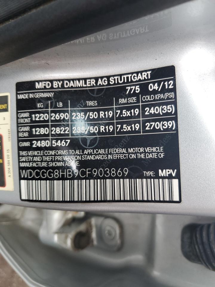 2012 Mercedes-Benz Glk 350 4Matic VIN: WDCGG8HB9CF903869 Lot: 65449484