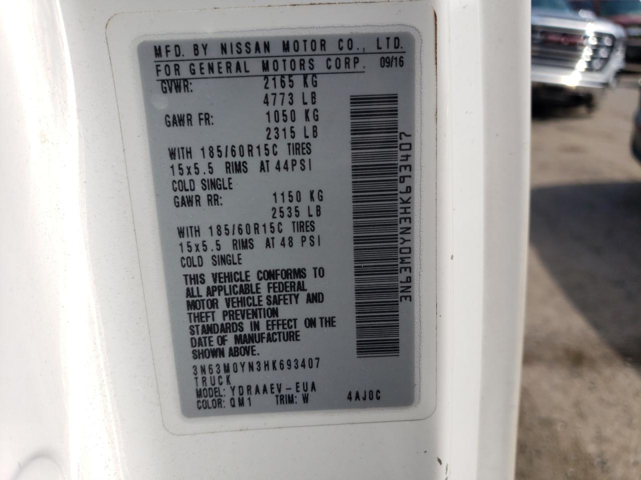 2017 Chevrolet City Express Ls VIN: 3N63M0YN3HK693407 Lot: 63269934