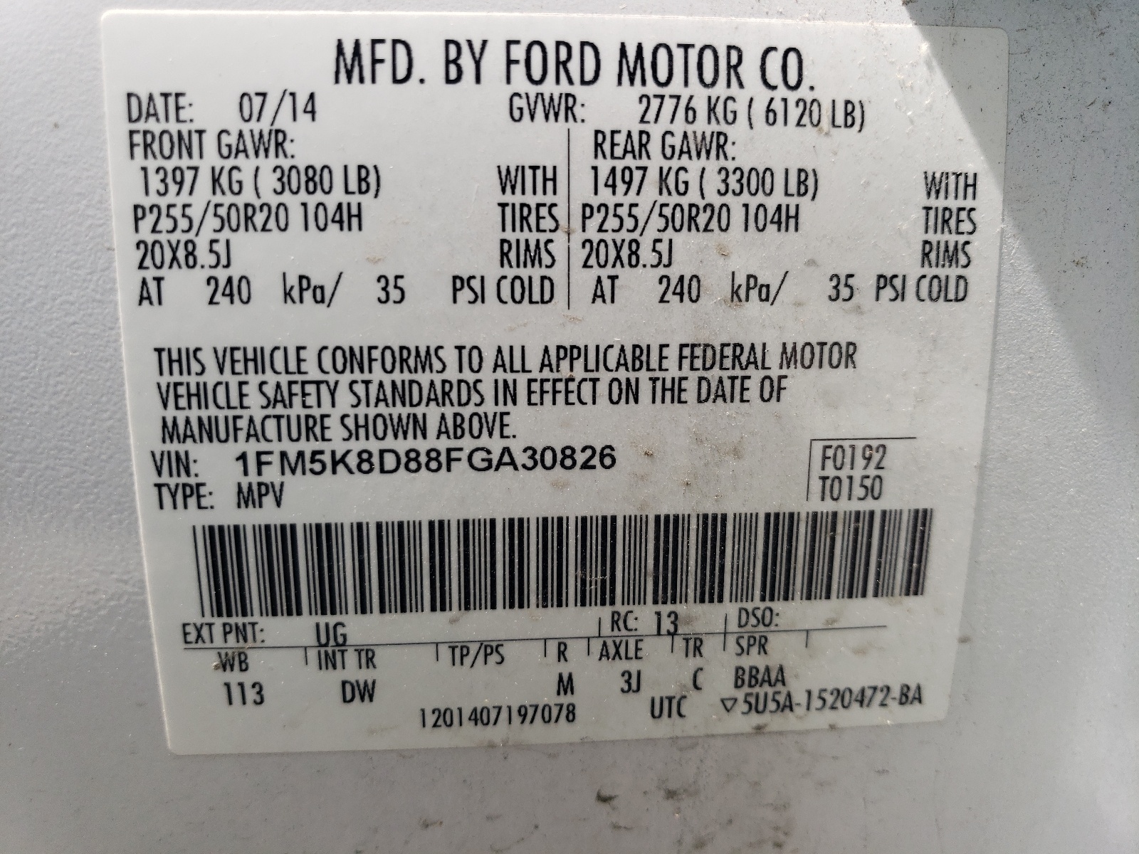 1FM5K8D88FGA30826 2015 Ford Explorer Xlt