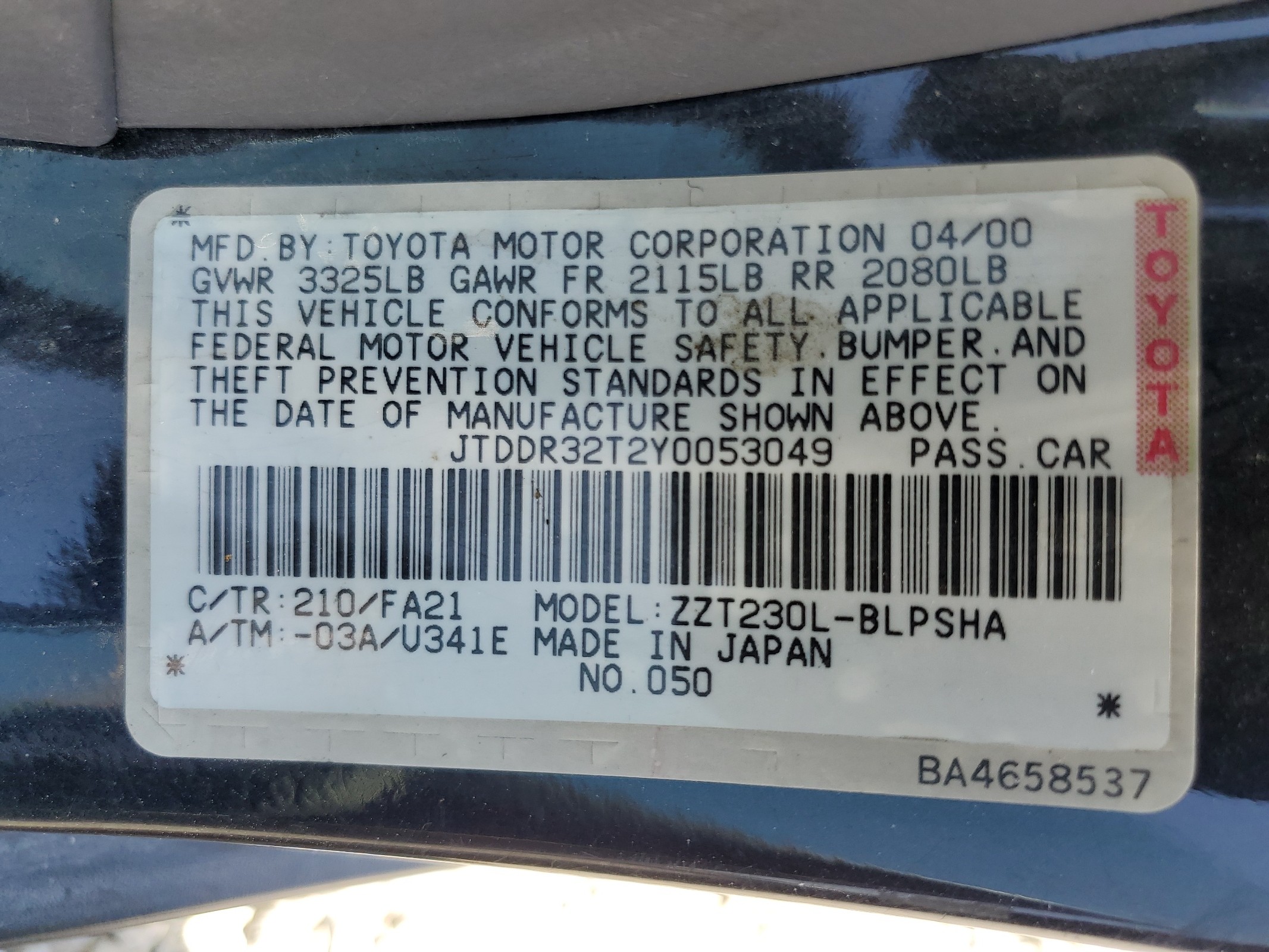 JTDDR32T2Y0053049 2000 Toyota Celica Gt