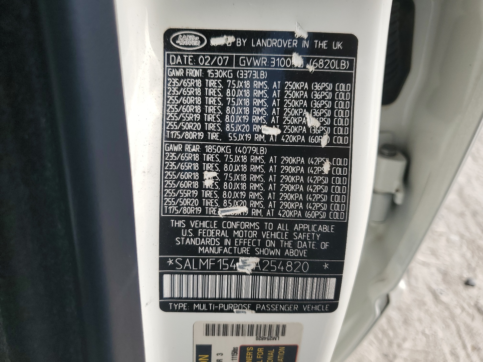 SALMF15437A254820 2007 Land Rover Range Rover Hse