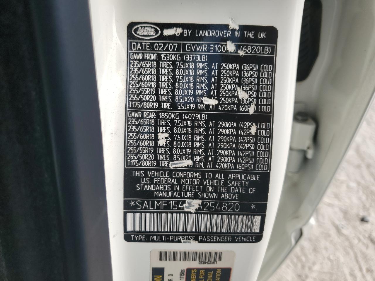 2007 Land Rover Range Rover Hse VIN: SALMF15437A254820 Lot: 64617454