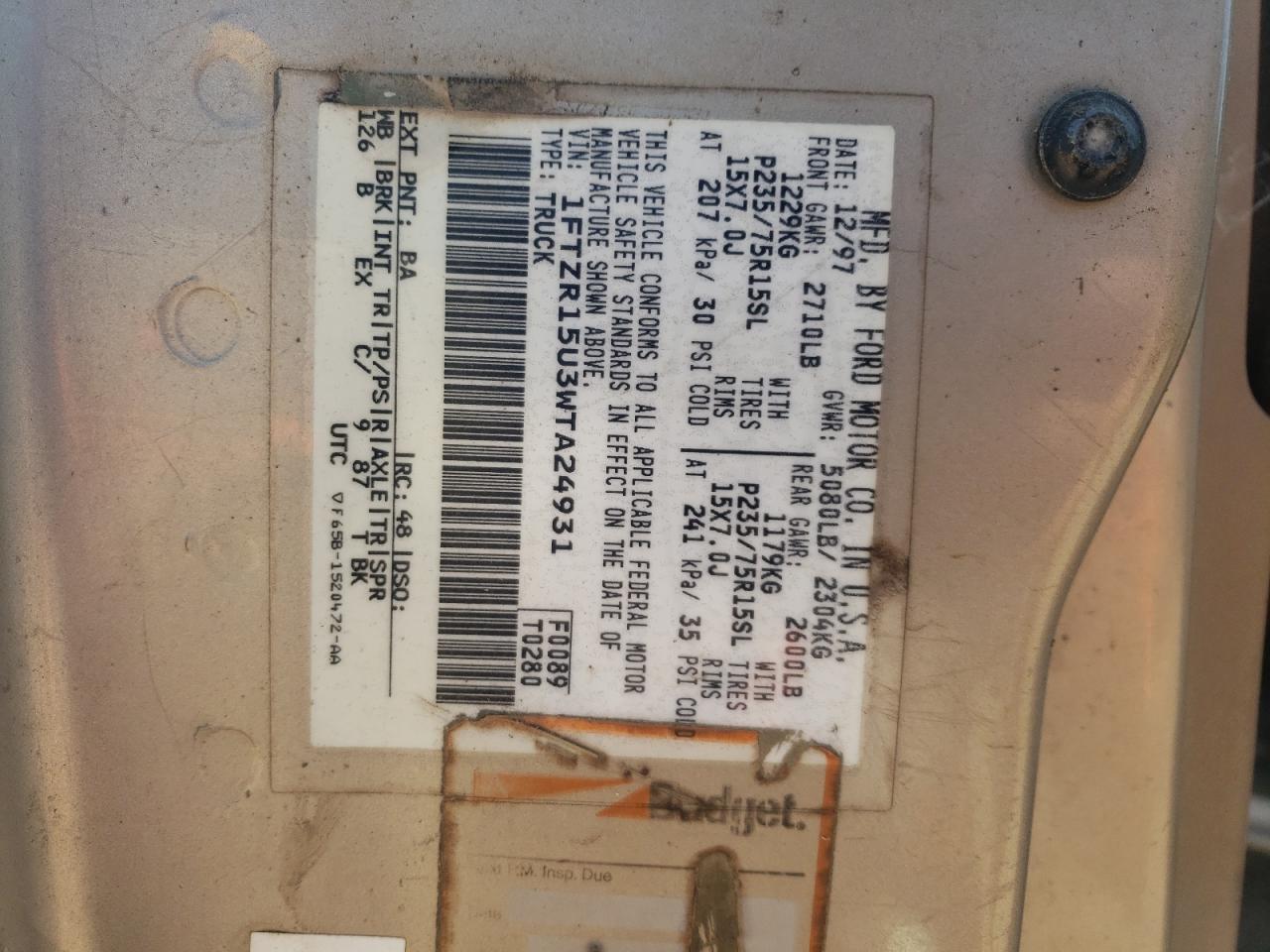 1998 Ford Ranger Super Cab VIN: 1FTZR15U3WTA24931 Lot: 63440354