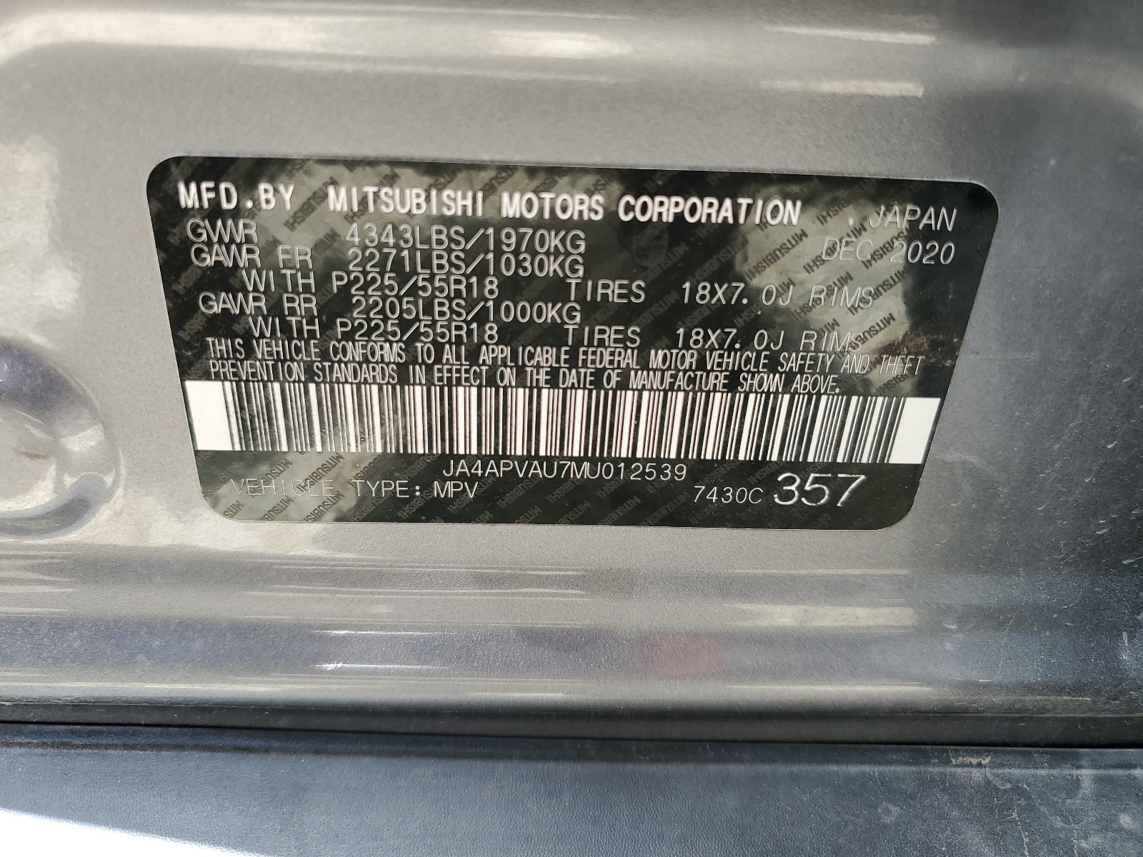 JA4APVAU7MU012539 2021 Mitsubishi Outlander Sport Se